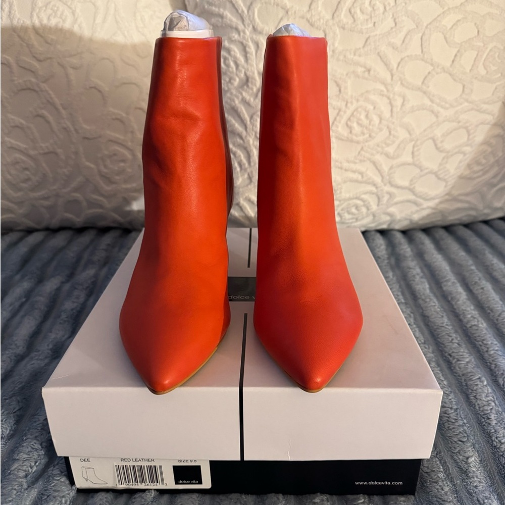Dolce Vita ‘Dee’ Vibrant Redish Orange Leather Heeled Boots